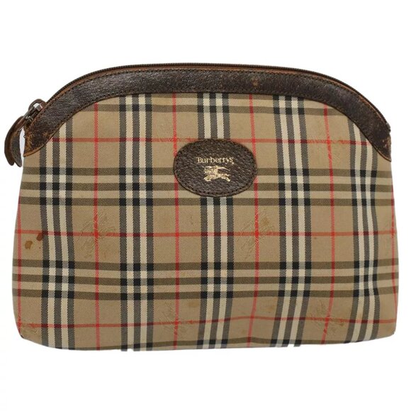 Burberrys Nova Check Clutch Bag Nylon Canvas Beige Auth 59086 - Picture 1 of 13